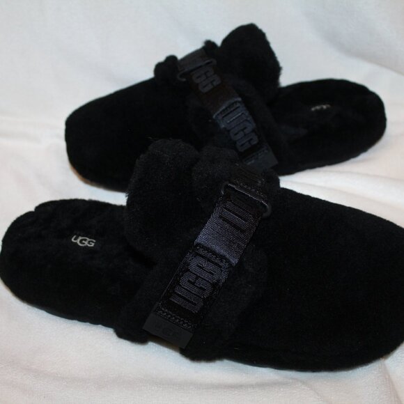 NIB UGG MEN'S FLUFF IT SHEARLING SLIP ON SLIPPERS BLACK - Picture 2 of 6